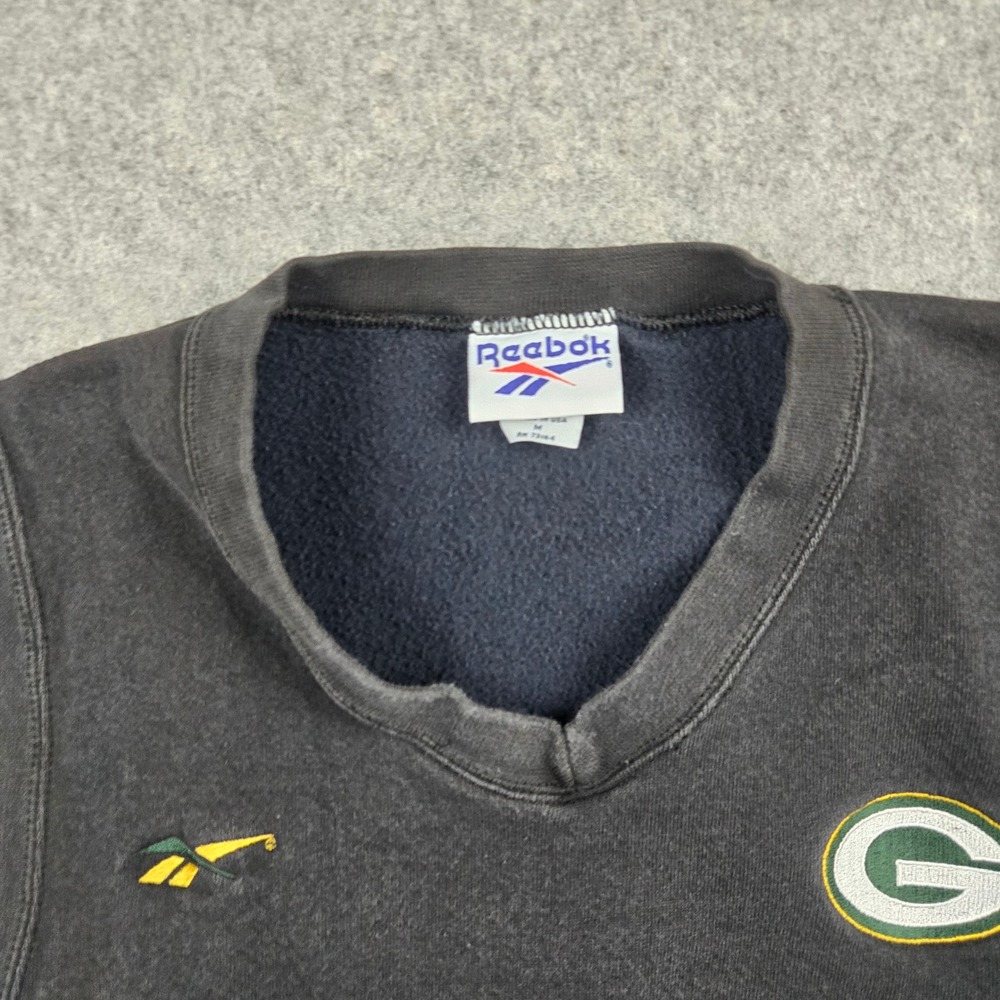 Vintage Reebok Green Bay Packers Sweatshirt Vest Mens Medium Black NFL 90s USA - Picture 3 of 13
